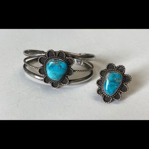 Vintage 925 Sterling Silver Turquoise Bracelet Set